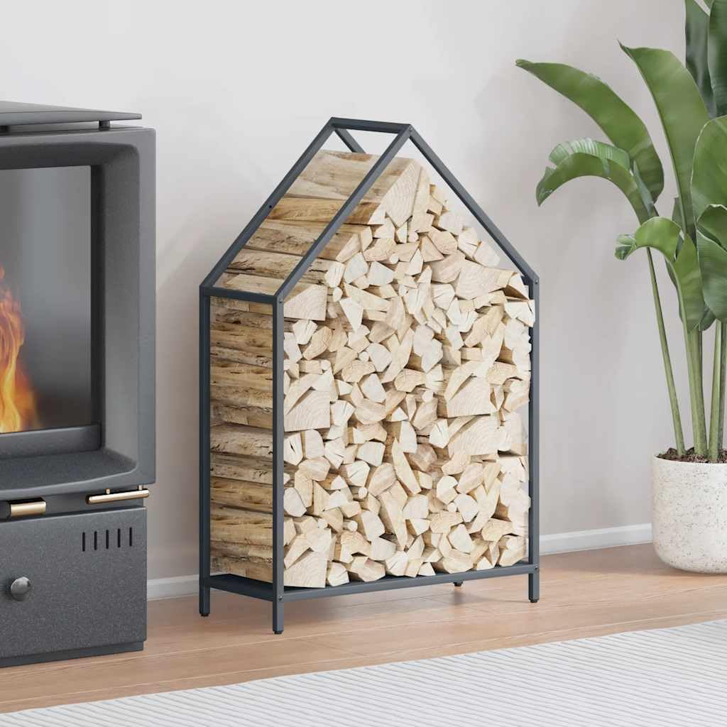 Brennholzregal Anthrazit 60x25x90 cm aus kaltgewalztem Stahl für stabile Holzlagerung im Innen- und Außenbereich mit großem Fassungsvermögen, einfacher Montage, geeignet für Wohnzimmer