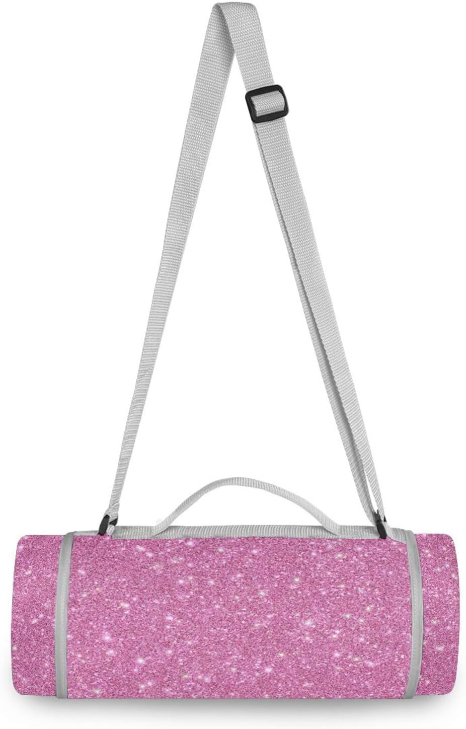 Round Camp Blanket - Fits 2 Adults, Summer Accessories Foldable Garden Mat Dual Layer, Sand-Free, Soft Throw Rug 58 in (Pink Glitter)