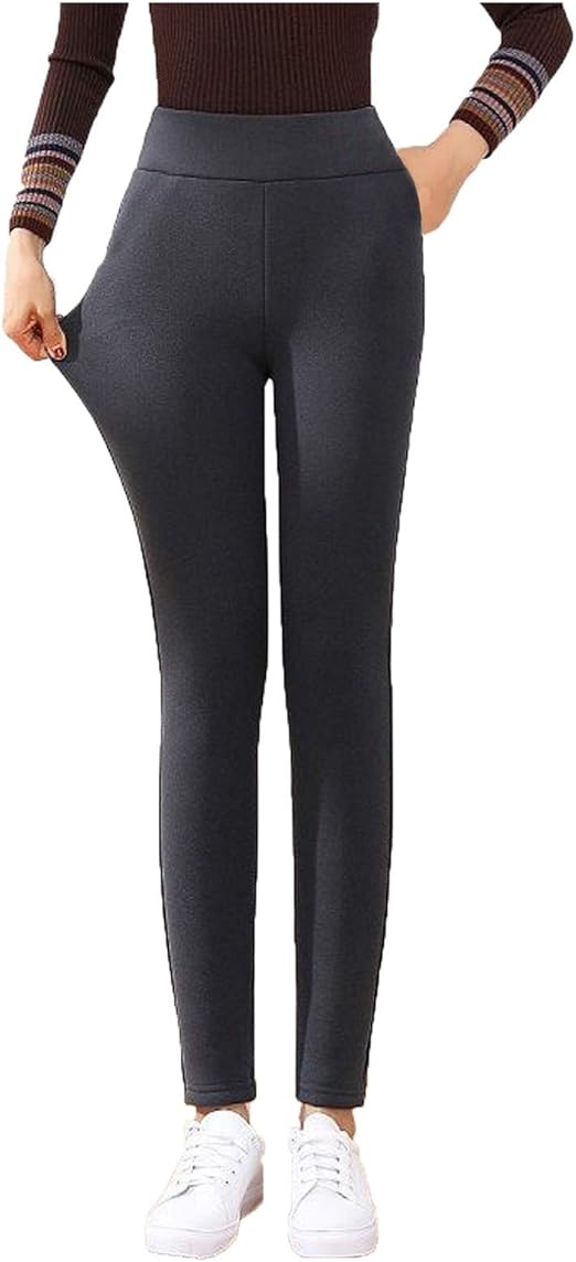 ldgr High Waisted Cashmere Leggings for Women, Thick Warm Fleece Lined Leggings Tummy Control