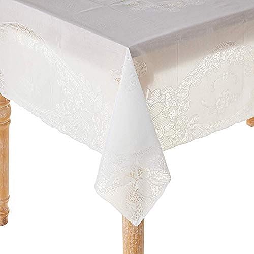 Violet Linen Battenberg - Mantel rectangular con diseño floral de encaje de vinilo, blanco, 60 x 90 pulgadas, asientos de 6 a 8 pulgadas, manteles