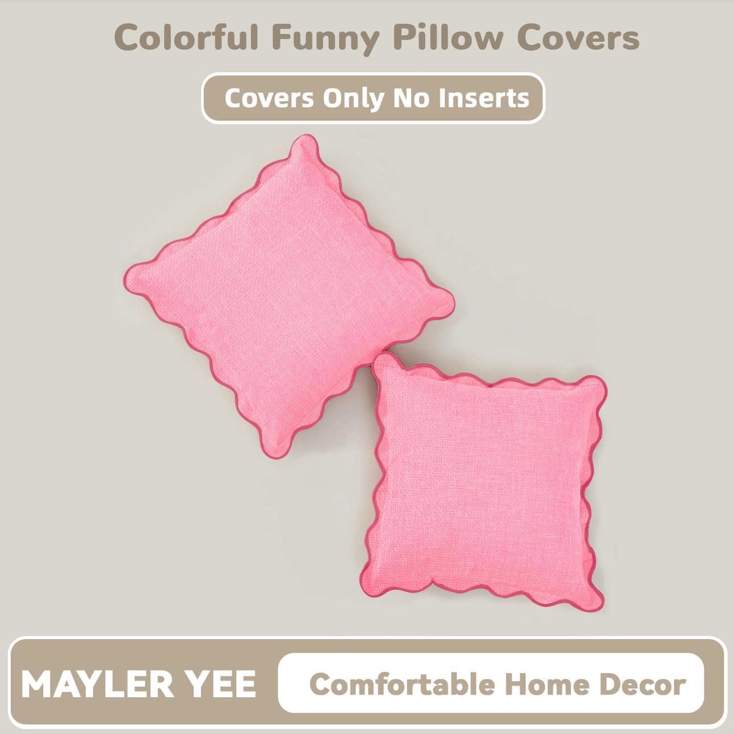 Scalloped Throw Pillow Covers | Decorative Couch Pillows | Boho Sytle for Living Room | for Valentines Day (Pink, 24x24 Inch)