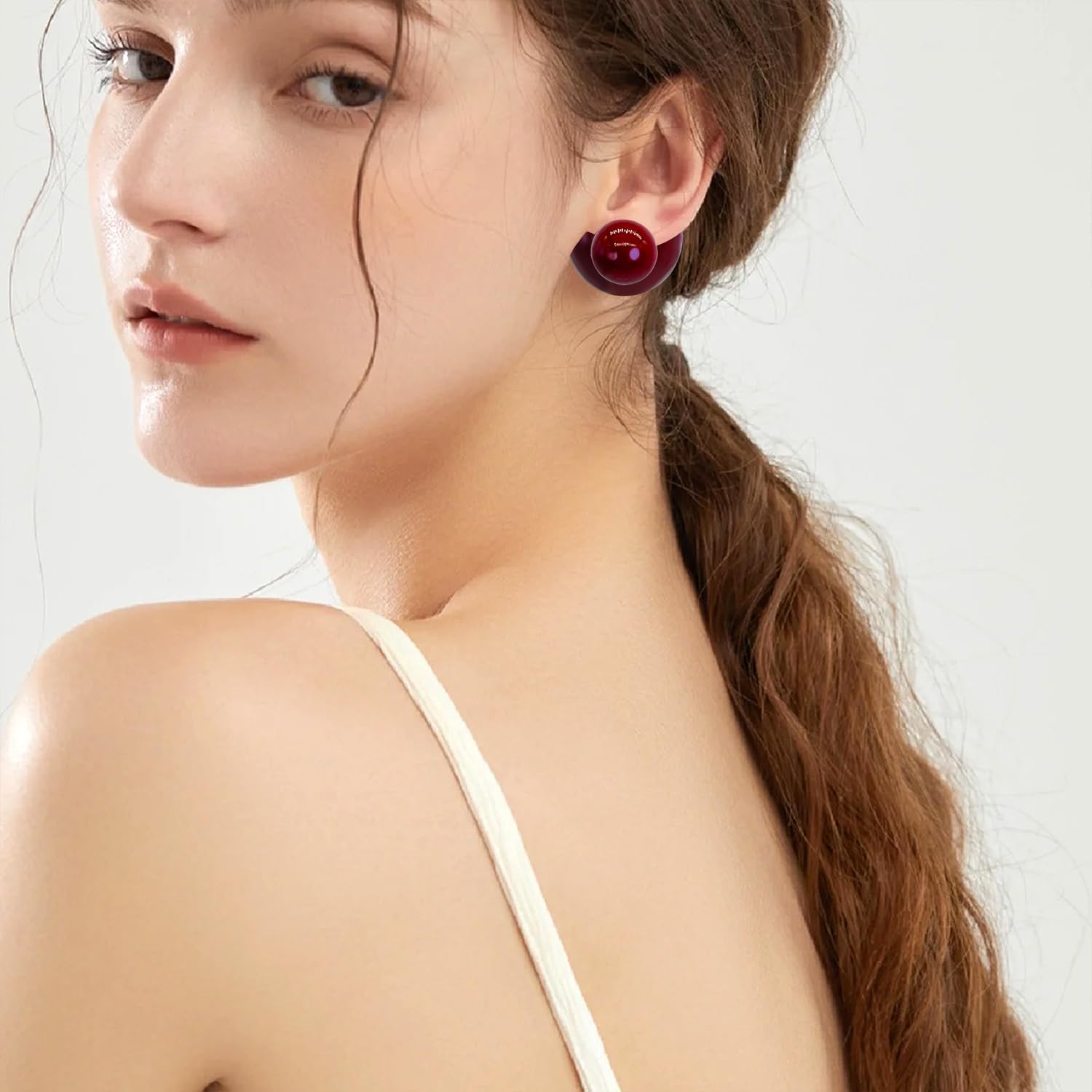 Shiny Double-Sided Pearls Pearl Button Earrings Double Ball Earrings For Women