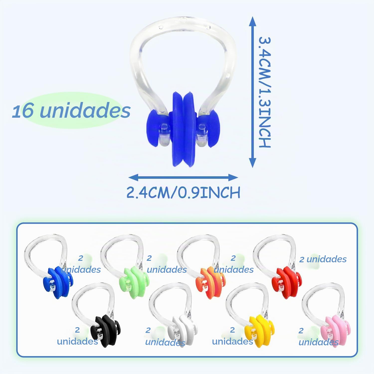 16 Piezas Pinzas Nariz Natacion, Silicona Impermeable Clip, Nasales de Silicona para Nadar Reutilizable, Clips de Nariz para Nadar, para Adultos, Principiantes Nadadores, 8 Colores