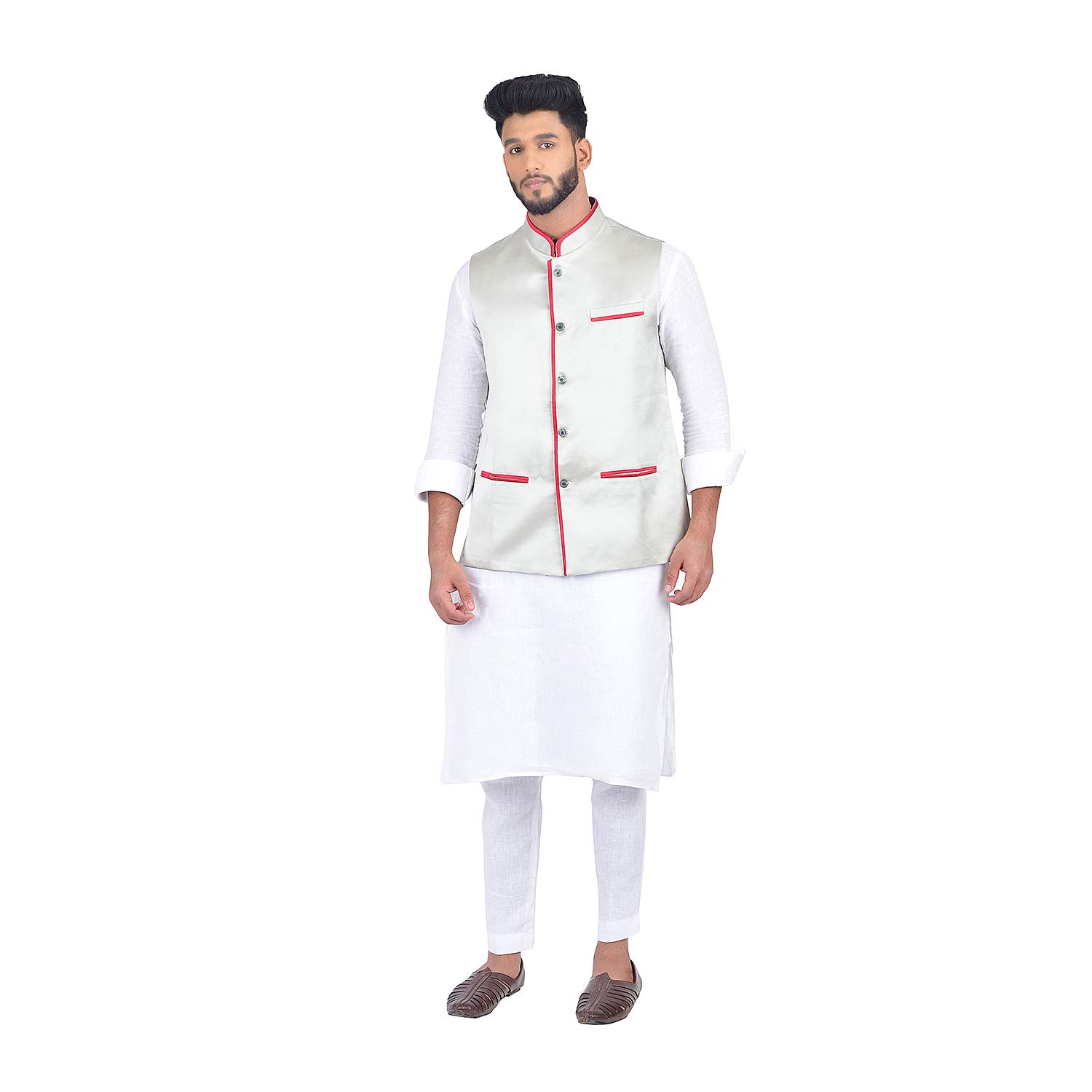 Bhagalpuri Handloom Silk Nehru Jacket (Grey)-image-33