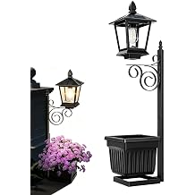 Solar Lamp Post with Flower Pot, Solar Light with Planter Box, 2 in 1 Waterproof Solar Outdoor Light, Wall Mounted or Freestanding for Lawn, Patio, Front/Back Door