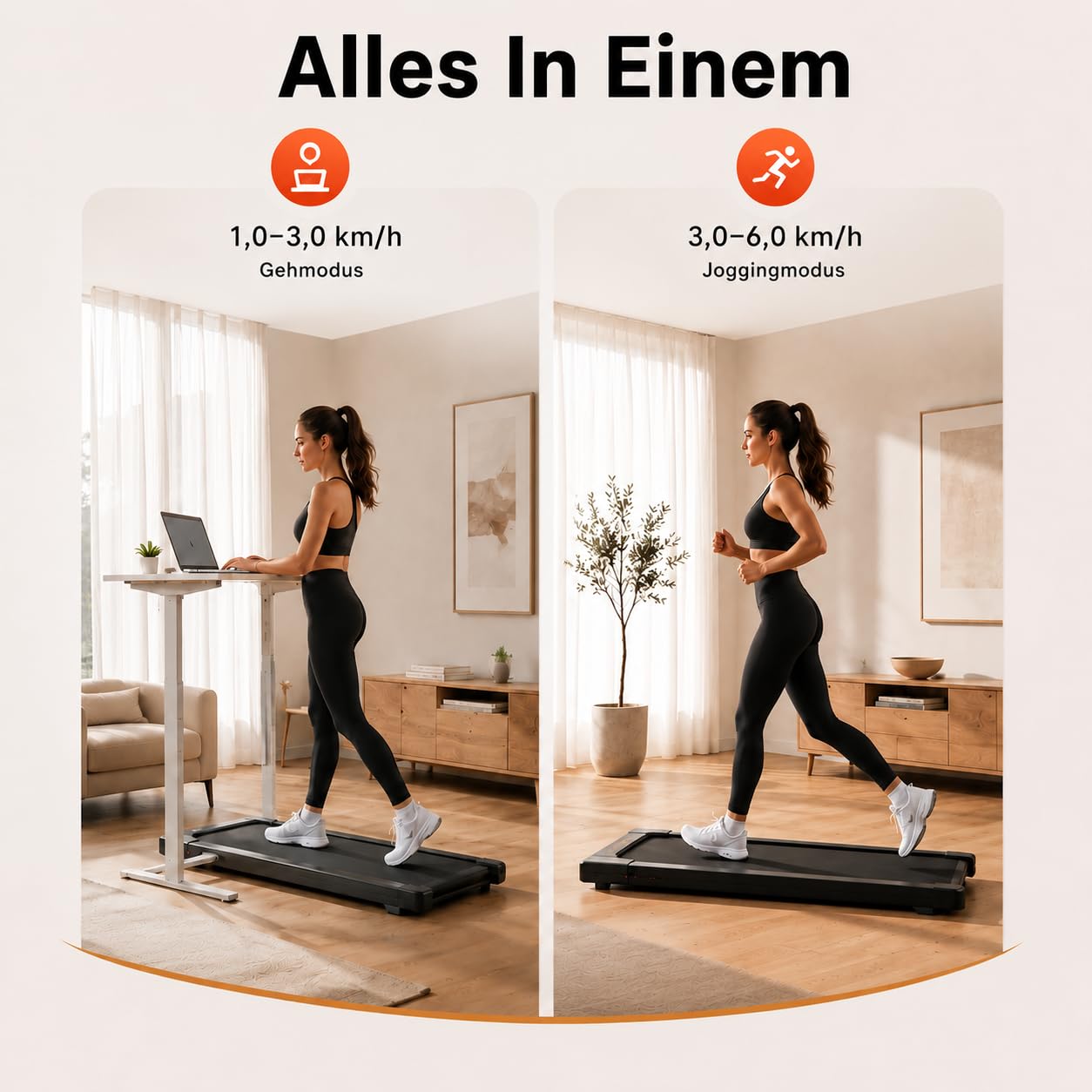 Cinta de correr para el hogar y la oficina - Bicicleta estática compacta, superficie silenciosa, diseño plegable, ahorra espacio para el ejercicio diario