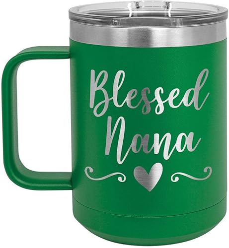 BLESSED NANA Green Taza de café de 15 oz con tapa deslizante | Taza de café de viaje aislada | Ideas de regalo únicas de mujeres u hombres | Compare
