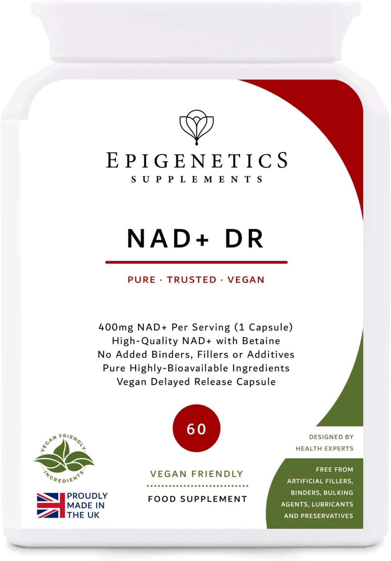 NAD+ DR | 400mg Nicotinamide Adenine Dinucleotide + 100mg Betaine | Natural Energy + More Efficient Than NMN | 60 Vegan Capsules UK Made (2 Month Supply)