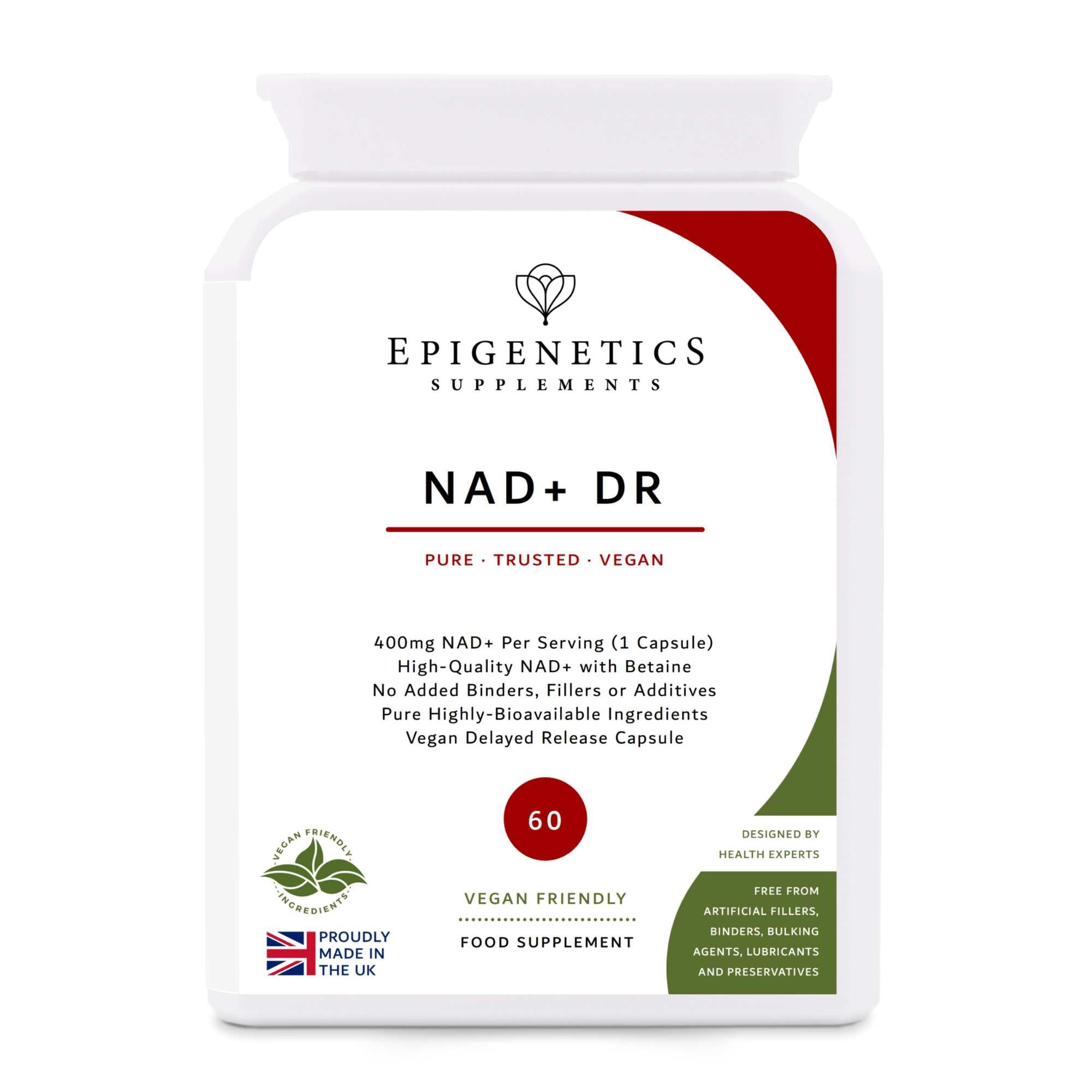 NAD+ DR | 400mg Nicotinamide Adenine Dinucleotide + 100mg Betaine | Natural Energy + More Efficient Than NMN | 60 Vegan Capsules UK Made (2 Month Supply)
