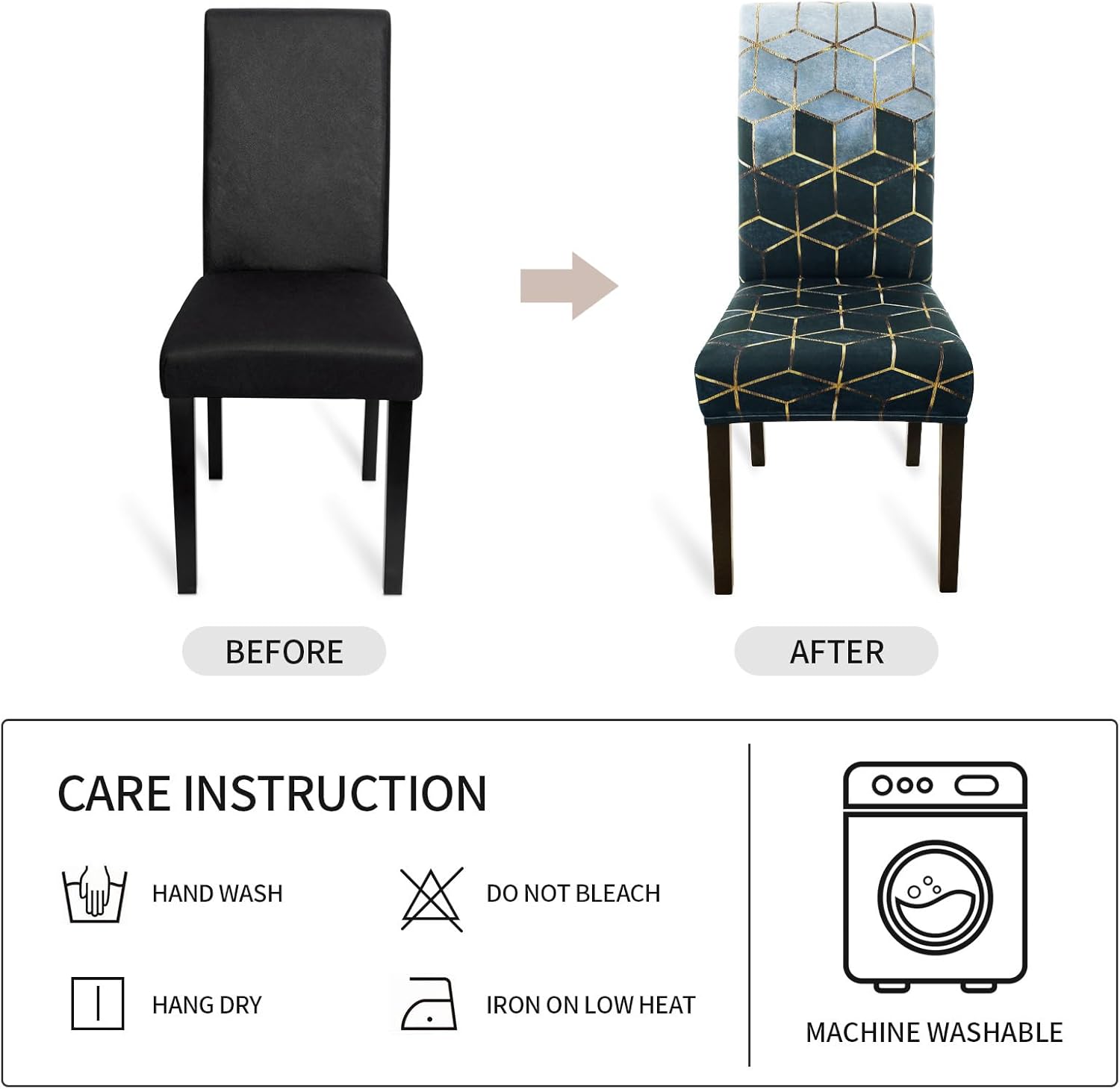 Gibelle Chair Covers Dining Room Set of 4, Stretch Spandex Slipcover for Dining Room & Kitchen Parsons Chairs, Removable Washable Seat Protector Cover (Navy Cubes)