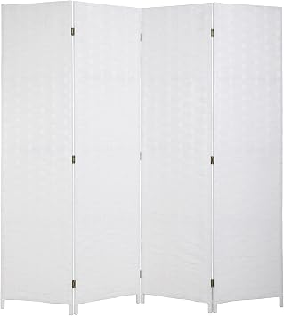 Dopinmin White Room Divider Wall Divider 6FT 4 Panels Dressing Screen | Wood Mesh Hand-Woven Indoor Room Screen Folding Portable Partition Screen