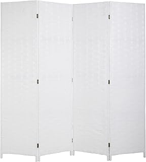Room Divider Wall Divider 6FT 4 Panels Wood Mesh Hand-Woven Indoor Room Screen Folding Portable Partition Screen, White