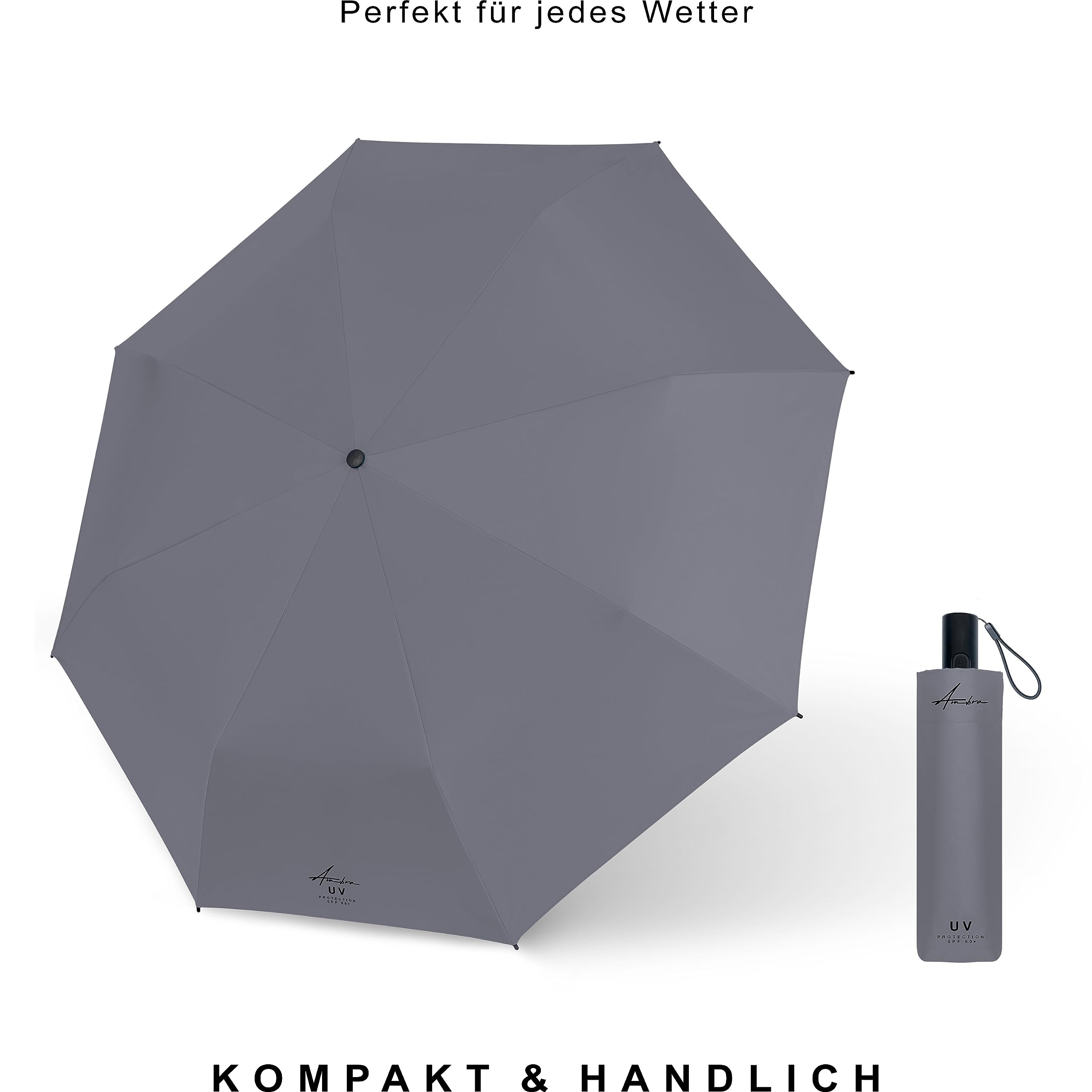 AMBRA Sturmfester Automatik Reise-Regenschirm mit UV-Schutz