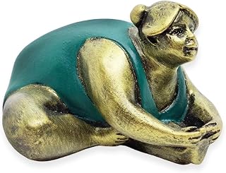 Yoga Fat Lady 4¾" Green Gold Seated Forward Fold Pose Woman Figurine 3D Handcrafted Resin Figure Exercise Workout Postures Decorative Figurines for Decoration Collectibles Decor Gifts