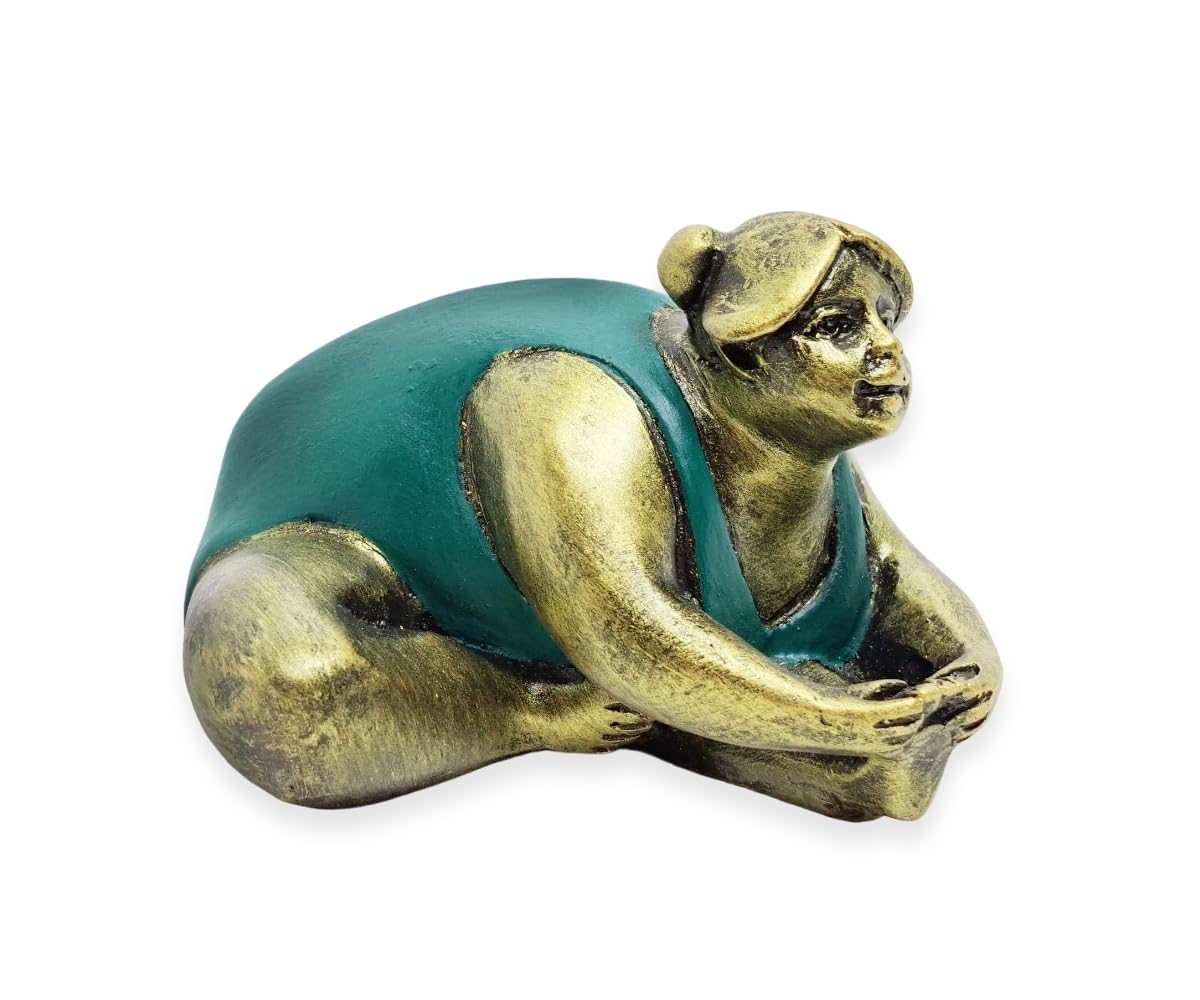 Yoga Fat Lady 4¾" Green Gold Seated Forward Fold Pose Woman Figurine 3D Handcrafted Resin Figure Exercise Workout Postures Decorative Figurines for Decoration Collectibles Decor Gifts