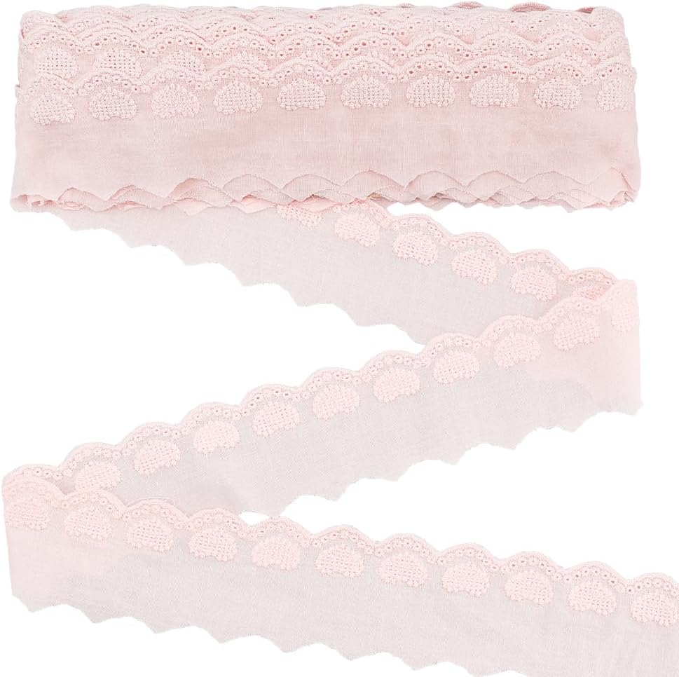PH PandaHall 16 Yards Pink Heart Pattern Lace Trim 2.1 inch Wide Cotton Lace Ribbon Eyelet Fabric Trim Wavy Edge Floral Embroidered Ribbon for Sewing Dresses Clothes DIY Home Decorations