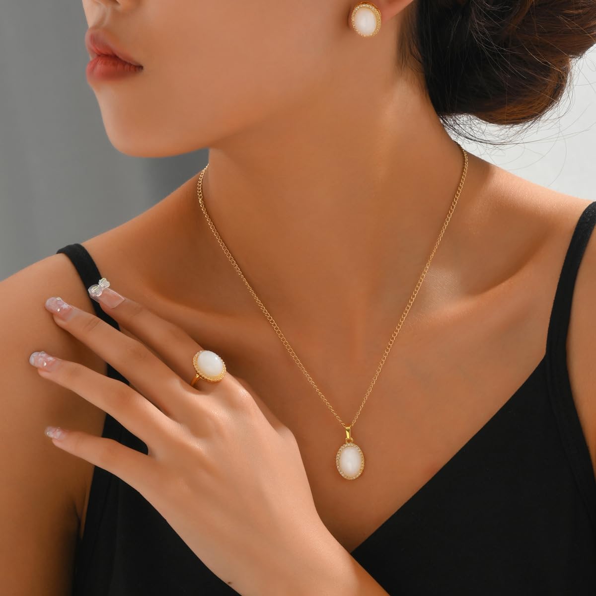 Gold-Plated Teardrop Pendant Necklace with Opal Stone, 18-inch Chain - Image 4