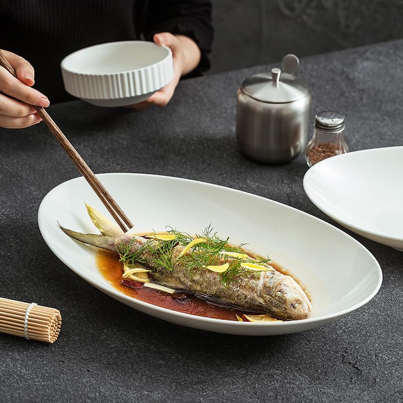 Platos De Postre platear de pescado al vapeur chino preparación ovalado restaurante hondo cerámica hotel Vajilla De Cena(9inch)