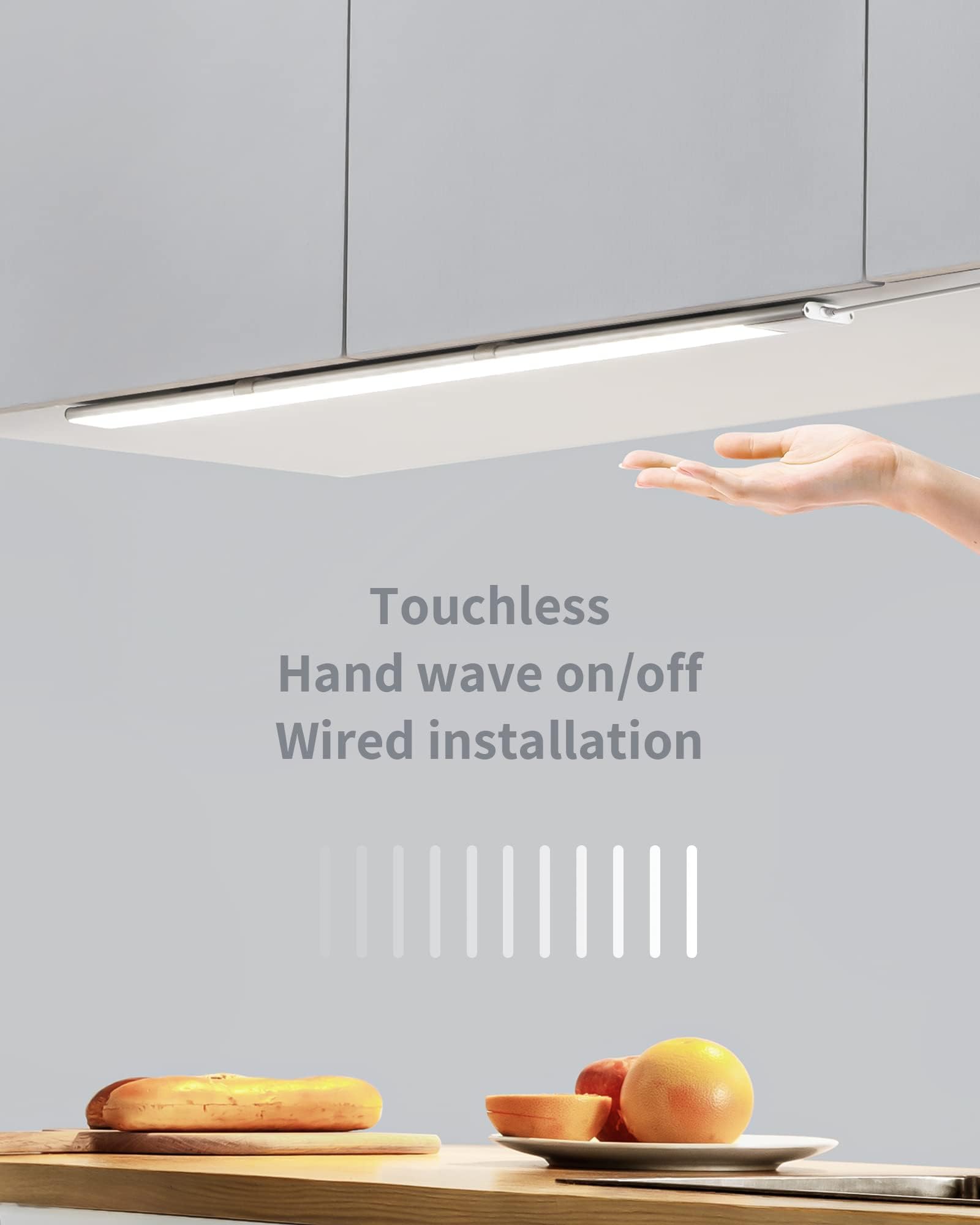 Under Cabinet Lighting Hand Wave Activated, Touchless 78 LED Closet Lights USB Plug in, 24 Inch Dimmable Under Counter Lighting Neutral White Ultra Thin Workbench Lights for Kitchen Cupboard