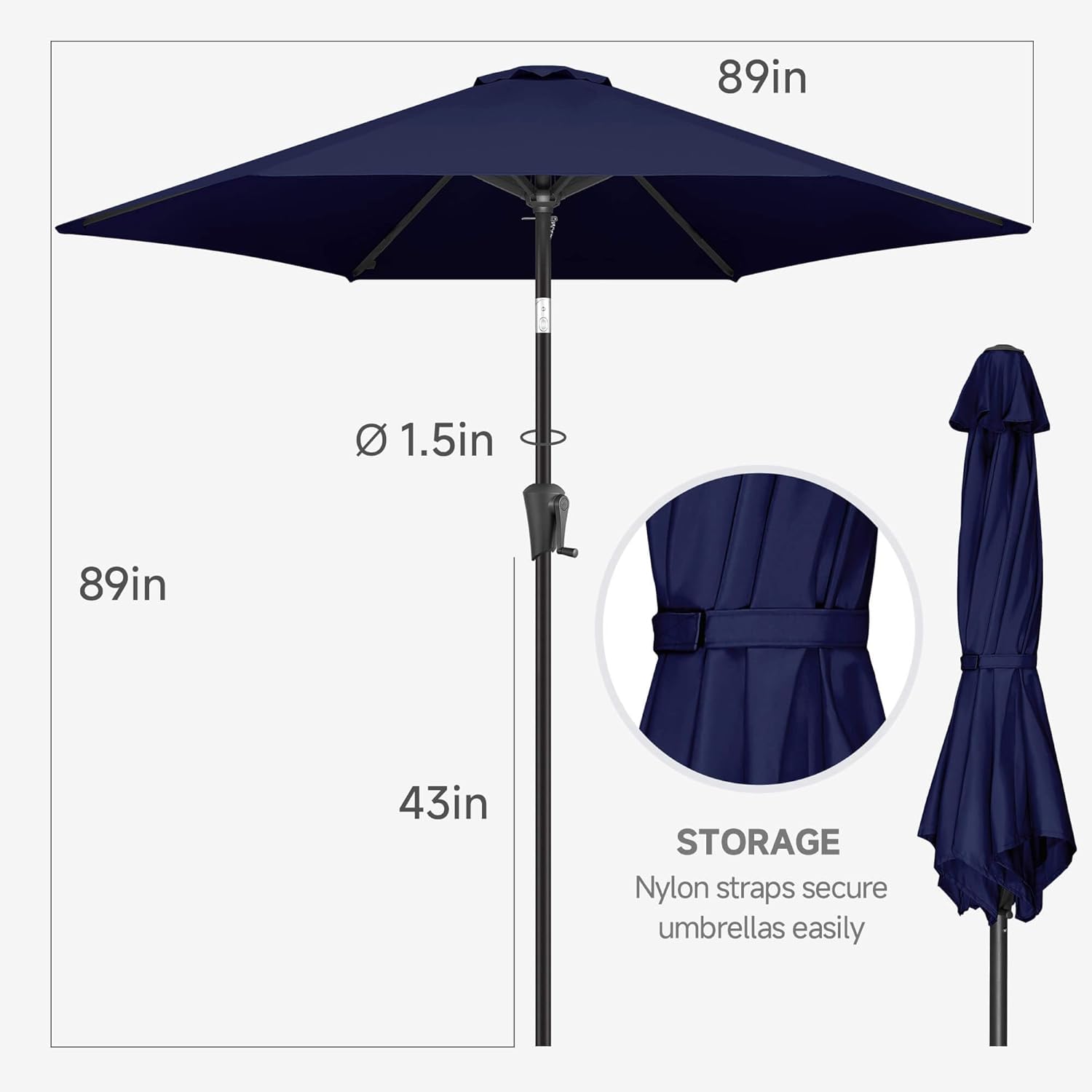 FLAME&SHADE 7.5ft Patio Umbrella - Outdoor Umbrella with Push Button Tilt and Crank for UV Protection, Table Market Umbrella for Garden, Deck, Backyard, Pool and Beach(Navy Blue)