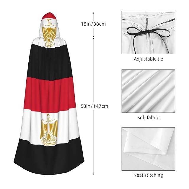 Foto 5 de 8 de Bxzpzplj Capa de carnaval de longitud completa con capucha de la bandera egipcia, unisex, para adultos, 185 cm