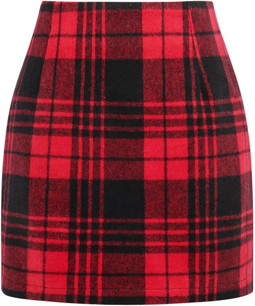 Plaid Mini Skirt for Women High Waist A line Bodycon Pencil Fall Skirts