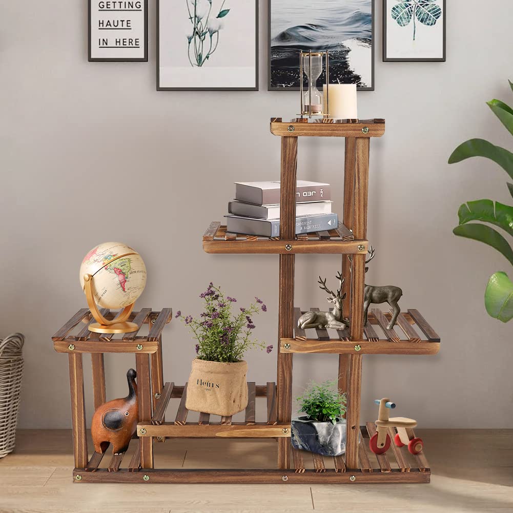 Estantería para flores, estantería de madera para jardín, soporte de flores de varios niveles, escalera para plantas, balcón, escalera, exterior, estantería de madera para interior, balcón, salón,