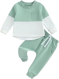 Infant Baby Boy Girl Fall Clothes Contrast Color Warm Mamas Boy Outfit Pullover Sweatshirt Top Pants Set