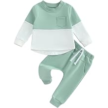 YINGISFITM Baby Boys Pants Set, Contrast Color Long Sleeve Crew Neck Sweatshirt with Elastic Waist Sweatpants Infant Clothes