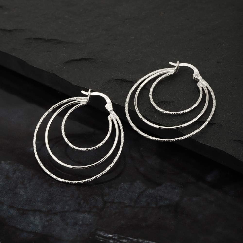Vanbelle Sterling Silver Jewelry Textured Bali Hoop Earring with Rhodium Plating for Women - Handcrafted and Light-weighted - Image 4