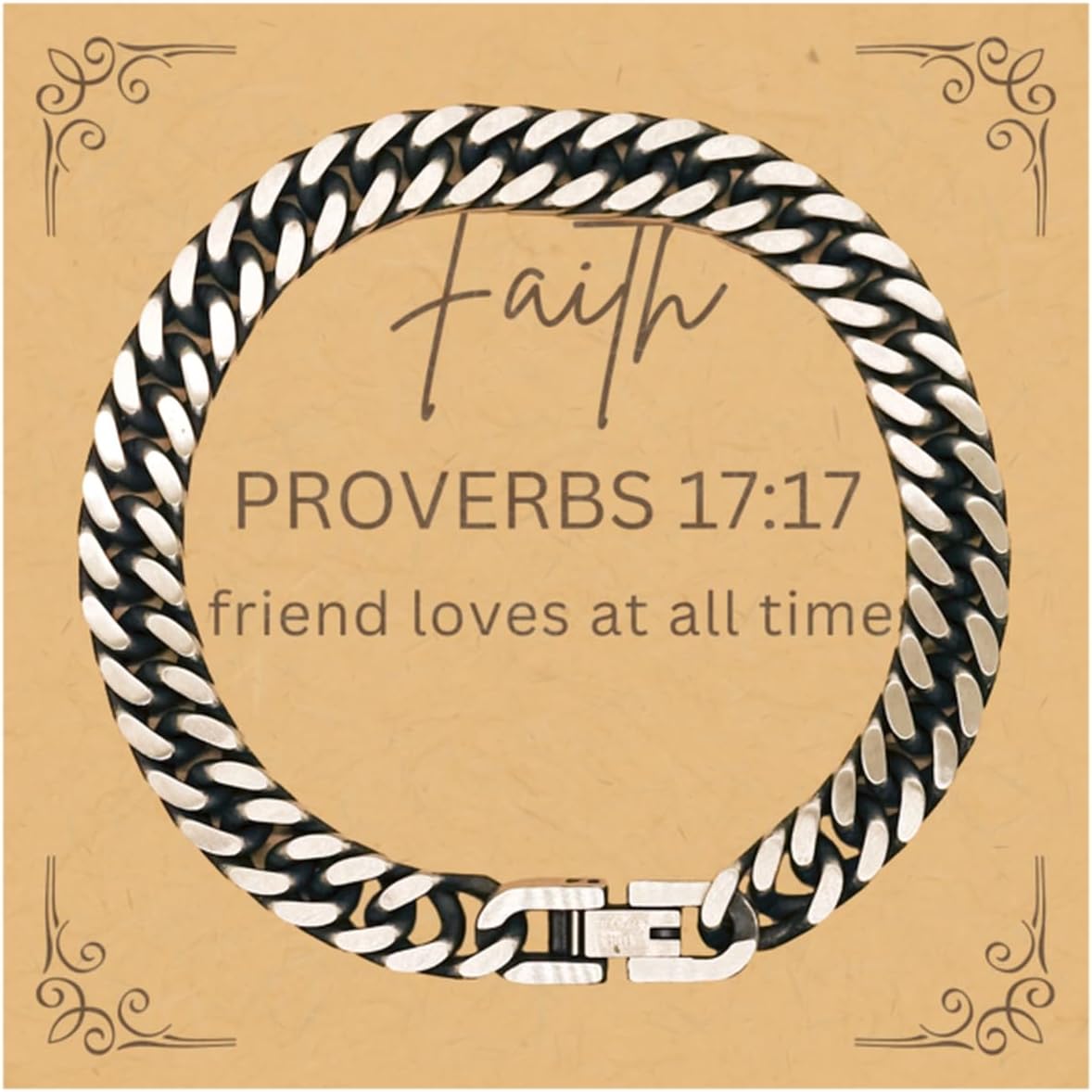 PARN'S Gifts For Christian Bible Verse - Proverbs 17:17 - Cuban Link Bracelet Faith Gifts For Son Dad Brother Nephew Boyfriend Husband, Religious Jewelry Bracelet Message Card Box