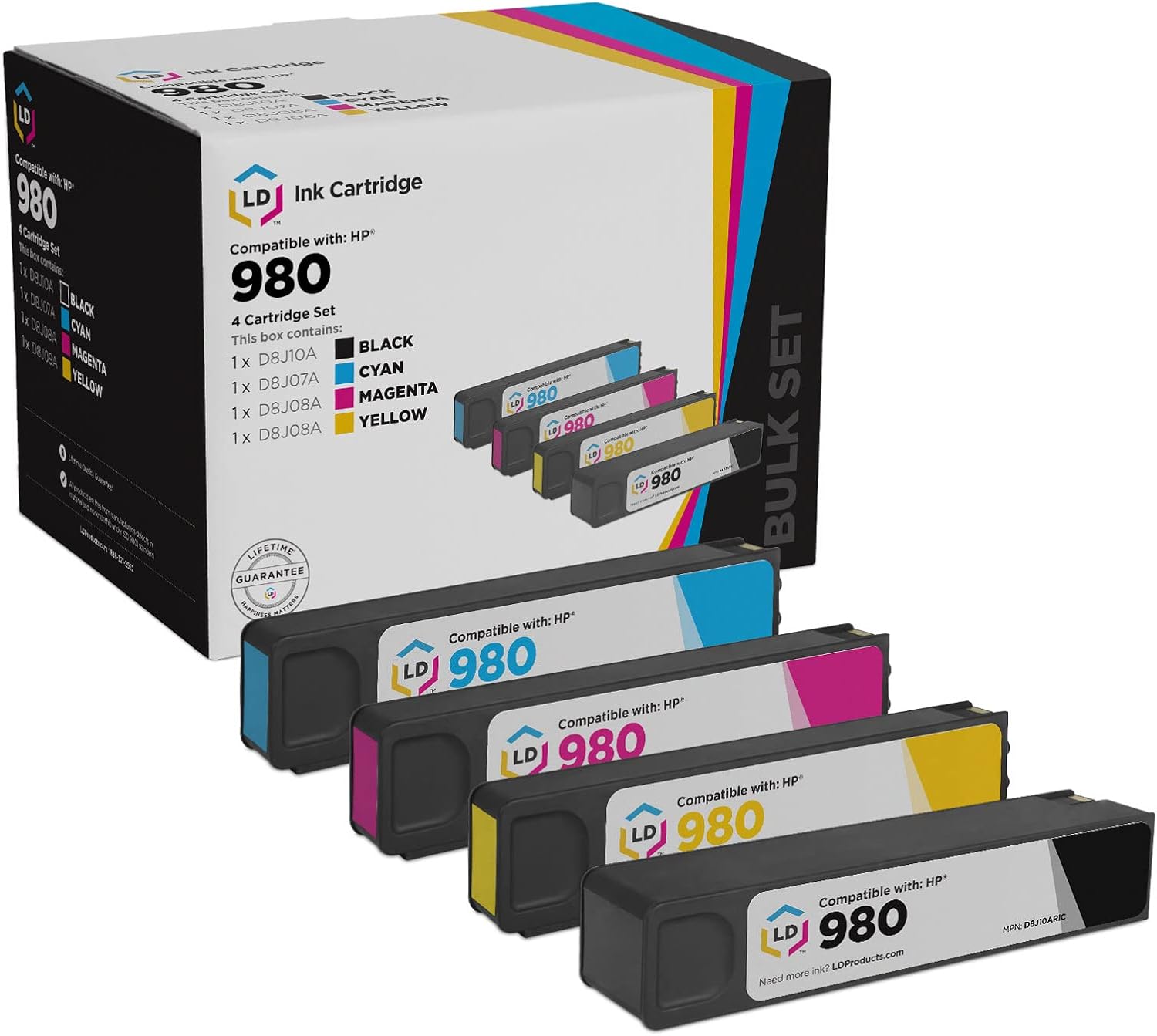 LD Products Remanufactured Ink Cartridge Replacement for HP 980 (Black, Cyan, Magenta, Yellow, 4-Pack) Compatible with Enterprise Officejet Color Flow MFP X585z, MFP X585dn, MFP X585f, X555dn, X555xh