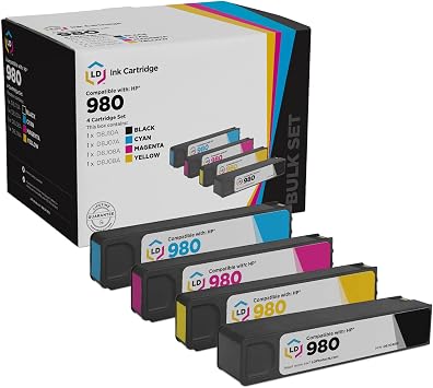 LD Products Remanufactured Ink Cartridge Replacement for HP 980 Black, Cyan, Magenta, Yellow, 4-Pack Compatible with Enterprise Officejet Color Flow MFP X585z, MFP X585dn, MFP X585f, X555dn, X555xh
