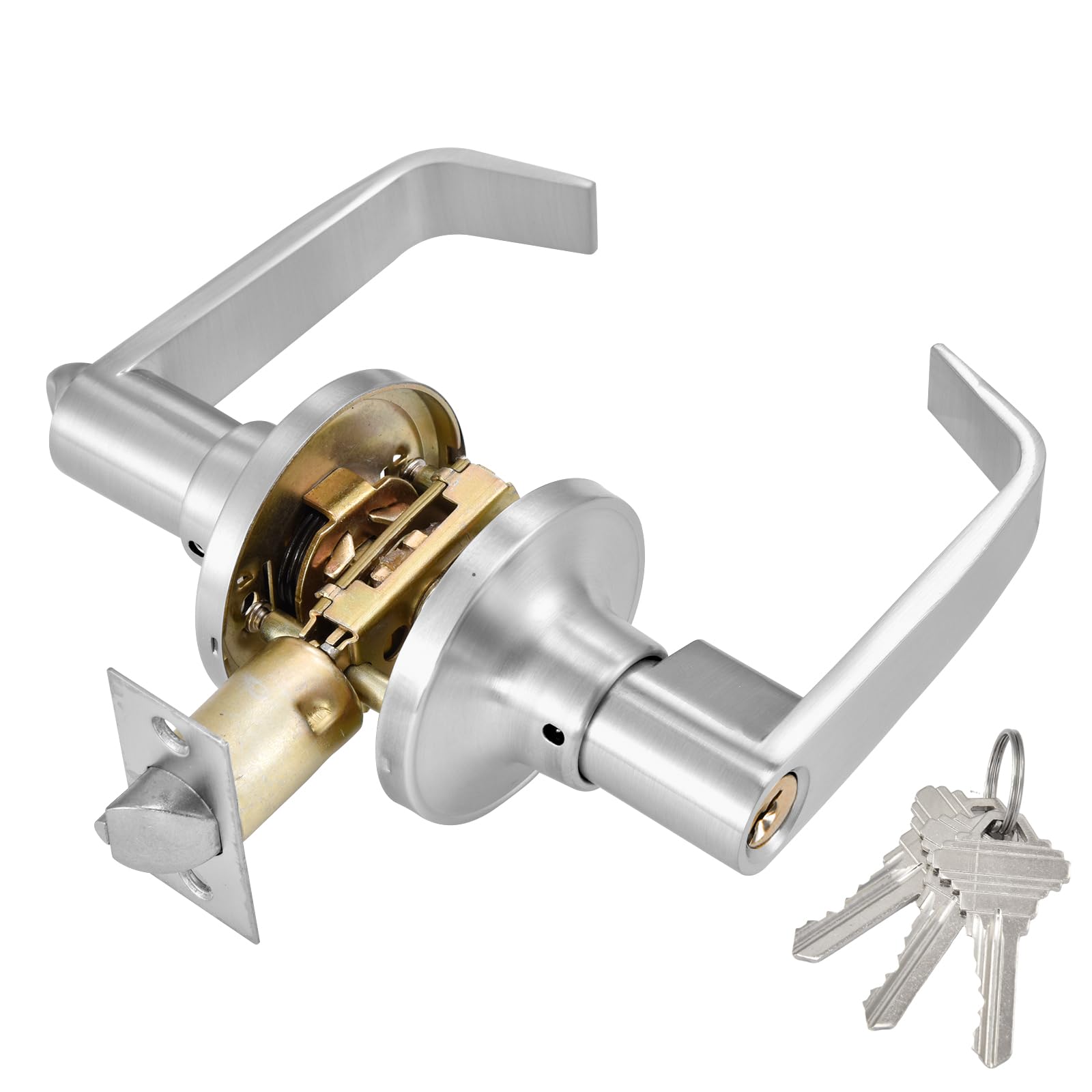 Photo 1 of ****USED****Commercial Door Lever Lock - Heavy-Duty Locking Door Handle, Entry Door Handle with Key Reversible Exterior and Interior Door Lever for Front Entrance, Bedroom and Bathroom. (Silver For Door 25-45mm)