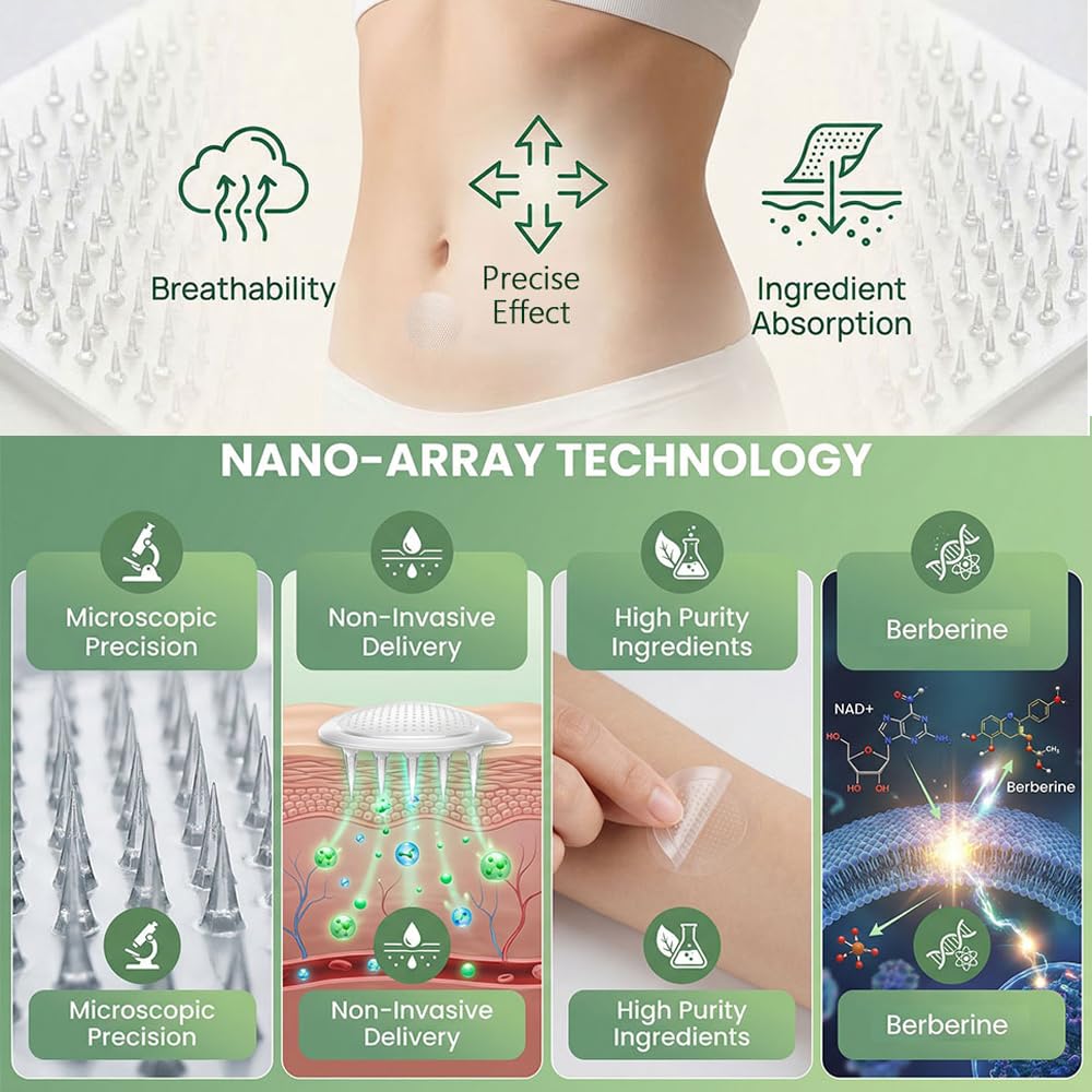 7 parches / 1 caja Moringa x Berberine Parche Avanzado de Nano Microagujas 10 en 1, Ingredientes Naturales, Fácil de Aplicar, para Hombres y Mujeres (70)