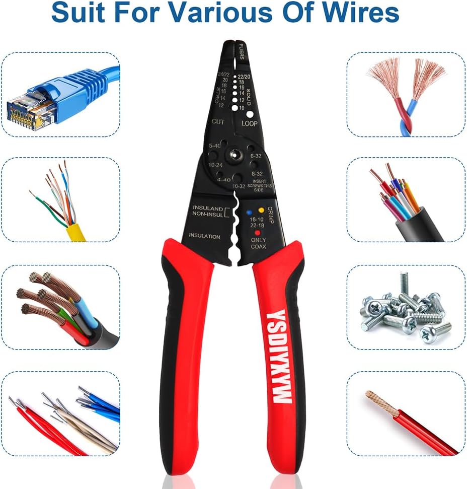 Wire Stripper, 3rd Generation Wire CrimpingTool, 8IN Professional Wire Strippers Cutter for Stripping, Cutting, Sharpening, Cable Cutting from 10-22 AWG
