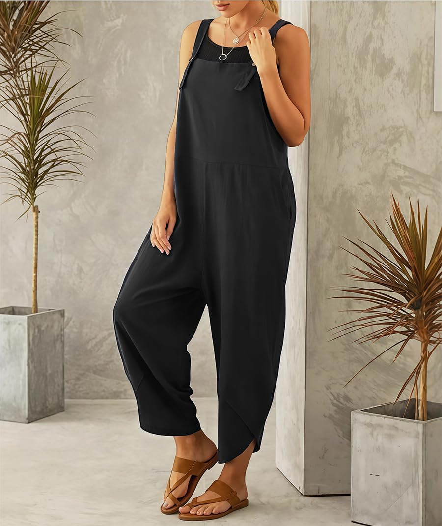 Mono Mujer Verano Peto para Mujer Grande Overol Holgado Ajustable Casual Suelto Mameluco Sin Mangas de Tirantes Pantalones con Peto Pieza Holgado Suave y Confortable Jumpsuit