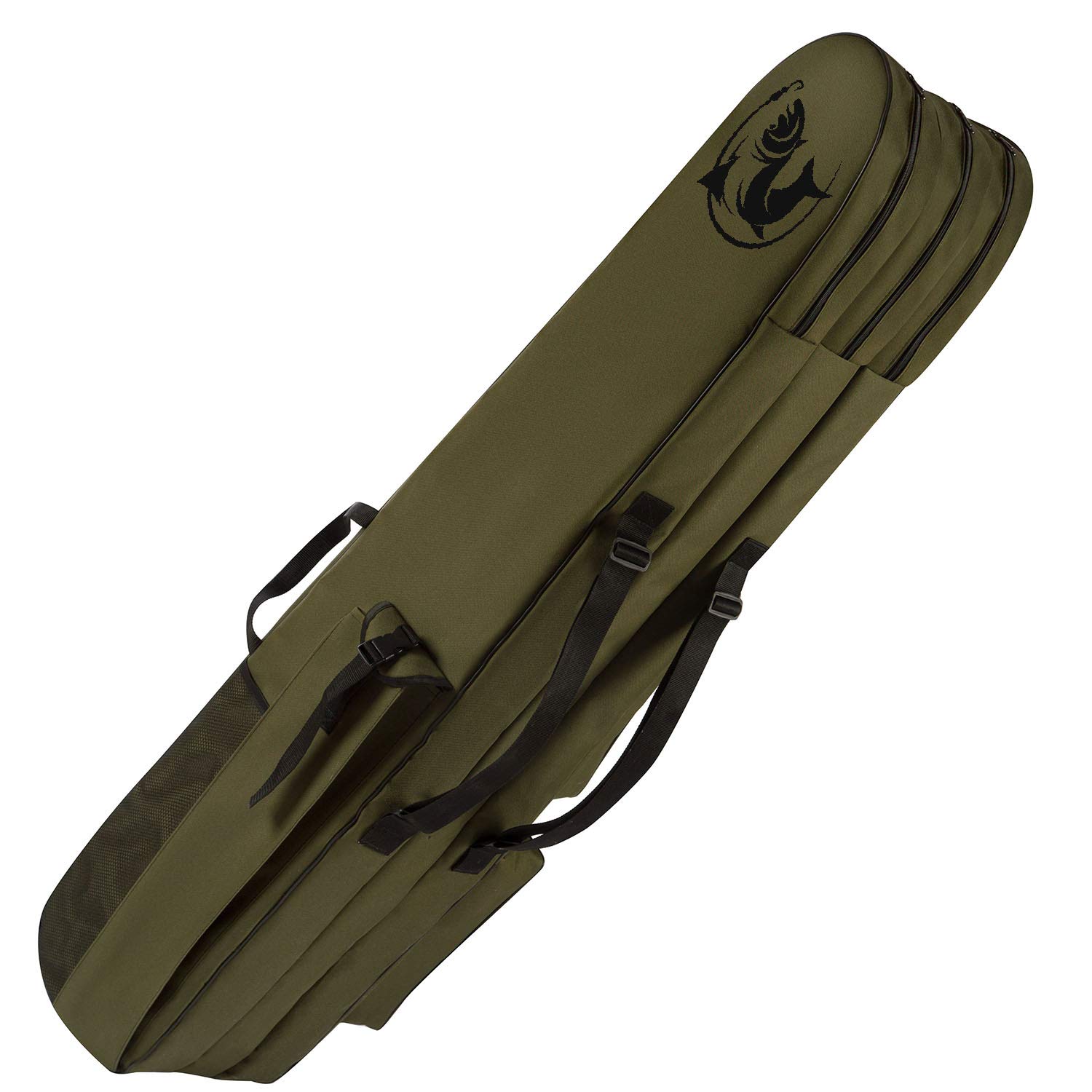 Ferocity Premium Angeltasche 150 cm Rutentasche Rutenfutteral Angelkoffer 3 Kammer Made in EU mit Fischmuster [023]