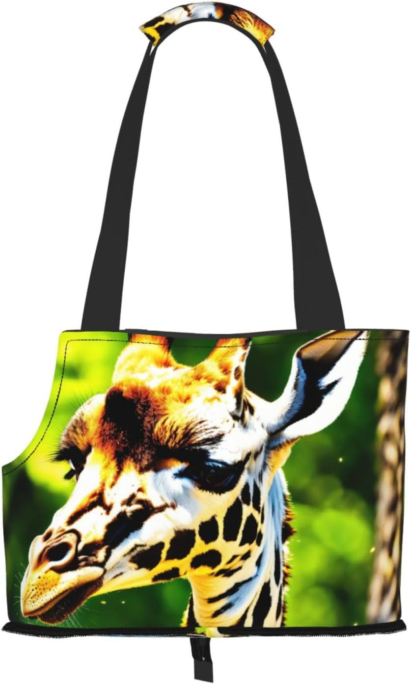 Clever Giraffe Print Portable Foldable Shoulder Bag for Travel,with Collar Hook and Handle Pad,Cute Stylish Design