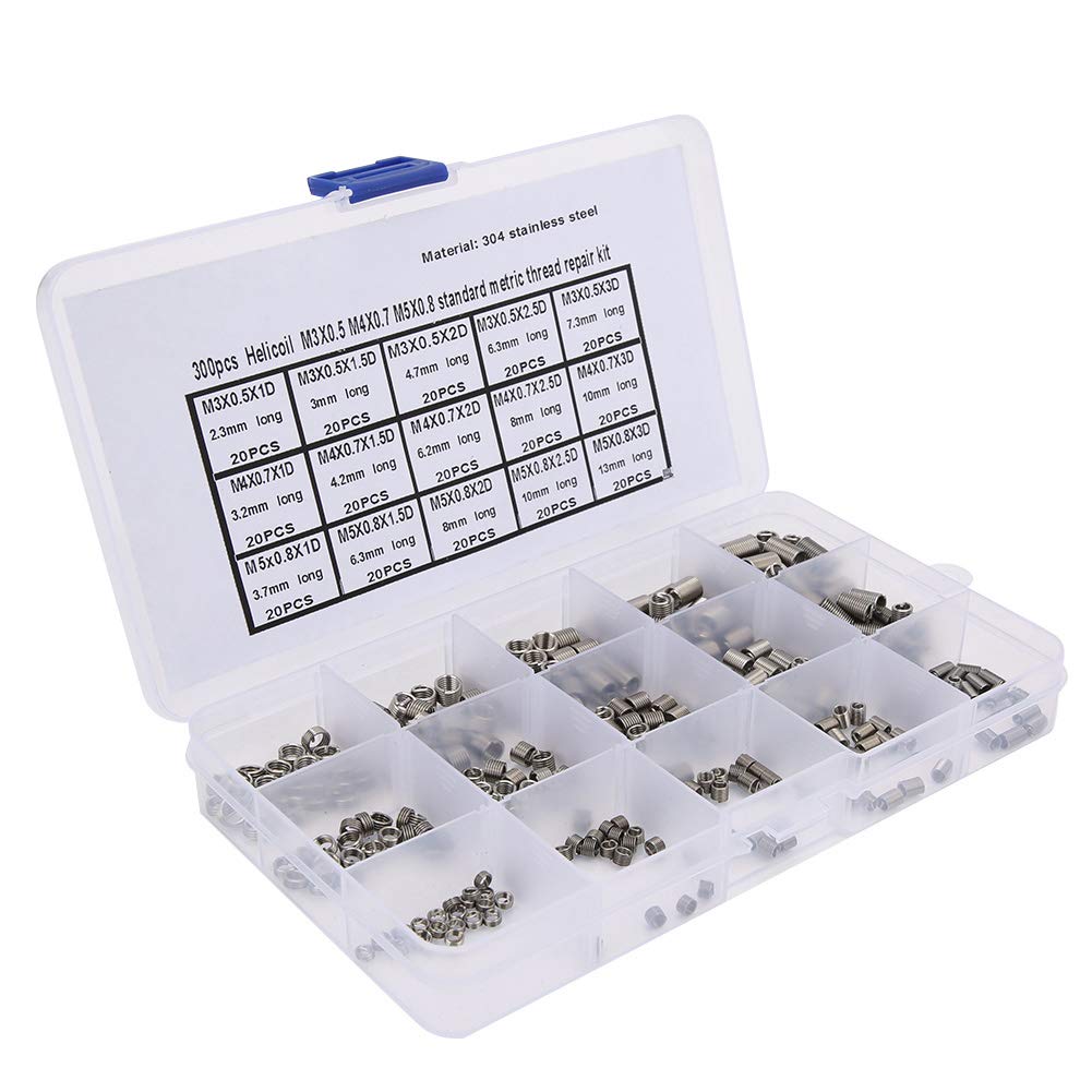 Threaded Insert Repair Kit, 300Pcs Stainless Steel Threaded Insert Repair Tool Kit, Stainless Steel Threaded Bushing Thread Repairing Tool Set