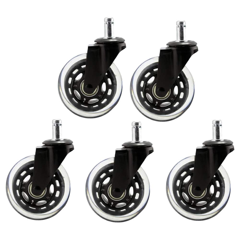 Roulettes pivotantes de chaise de bureau M11 transparentes en PU lot de 5 pour parquet 76mm