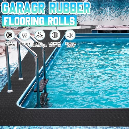Image of Breling 16 in x 10 ft Rubber Flooring Rolls Mats, Heavy Duty Diamond Plate Coin Plate Garage Floor Mat, PVC Water /Stain Outside Resistant Parking Rv Trailer Flooring