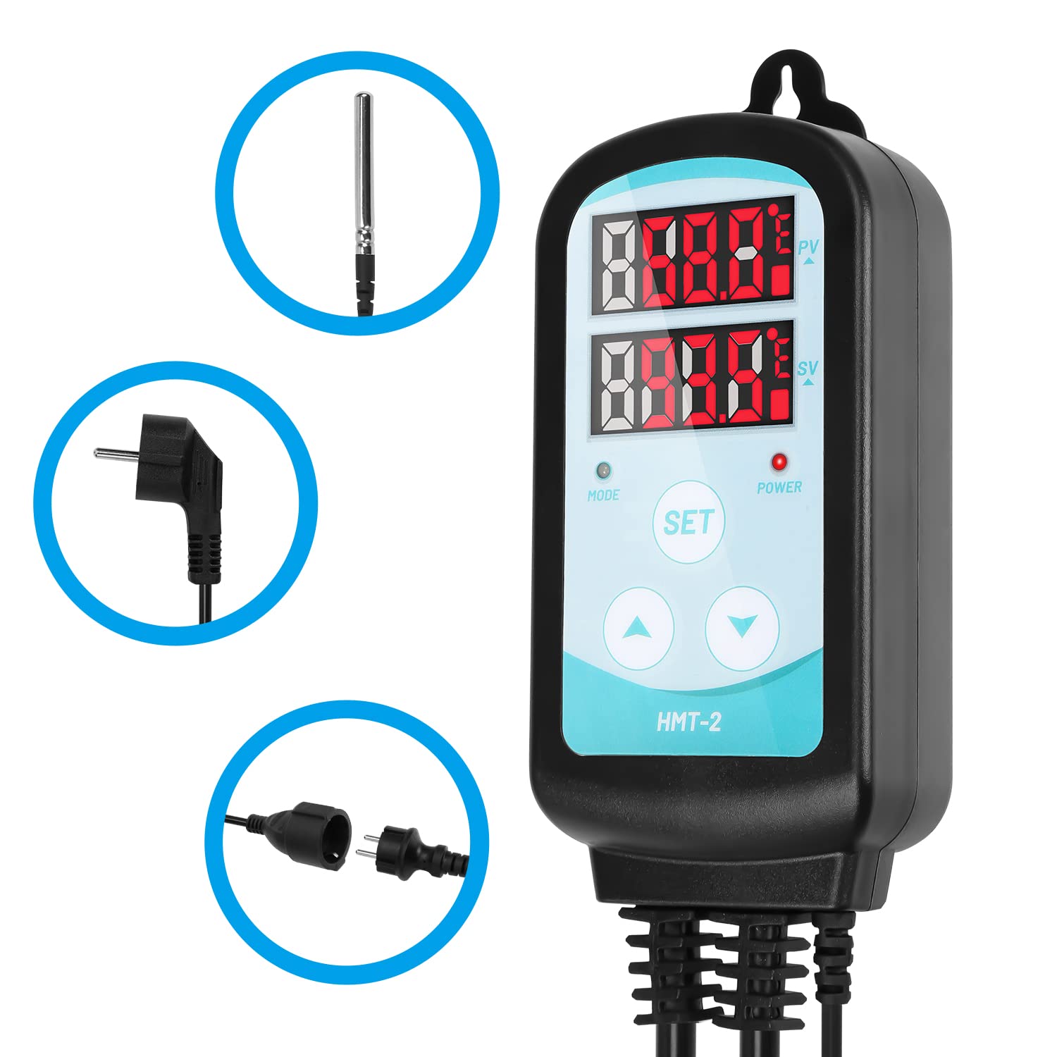 Temperaturregler mit fühler,230V Thermostate Er ist Plug and Play,Heizen Kühlen Temperaturschalter für Aquarium Terrarium Gewächshäusern
