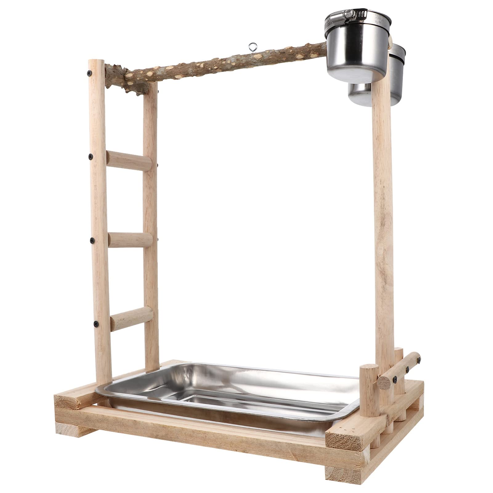 BESPORTBLE Escalera de Madera para Pájaros Escalera de Entrenamiento para Trepar Juguete Educativo para Pájaros Comedero de Acero Inoxidable para Psittacus y Parrots