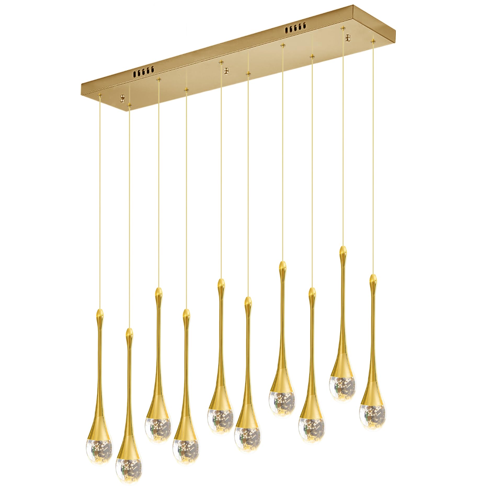 FYZDLAOR 10-Light Rectangle Chandeliers Modern Raindrop Crystal Pendant Lights Fixtures LED 3CCT Dimmable Hanging Chandelier for Dining Room Kitchen Counter Ceiling Lighting