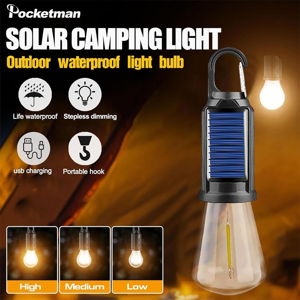 Luces solares para tienda de campaña, linterna LED recargable por USB, bombillas colgantes para exteriores con gancho de clip para camping, iluminación de 3 modos para senderismo, mochileros, patio (8