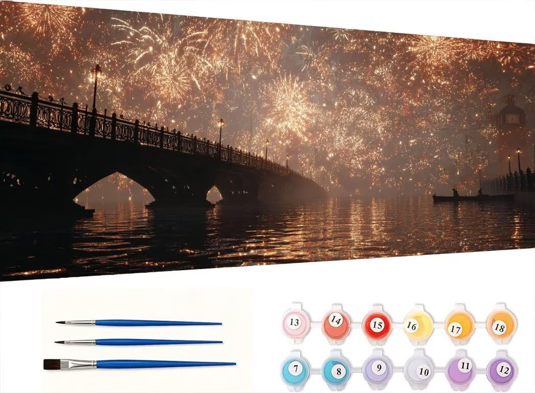 Pintar por Numeros Adultos, Fuegos Artificiales Puente 70x90cm 7JGWX-306