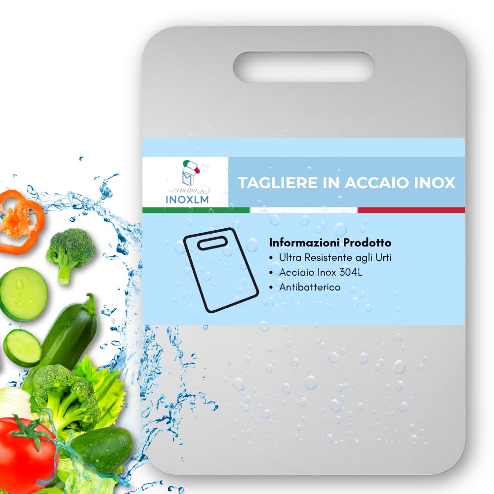INOXLM - Tabla de cortar de acero inoxidable alimentario, 39x28 cm, apta para Haccp, profesional de doble cara, resistente, para cocina, bar y restaurante