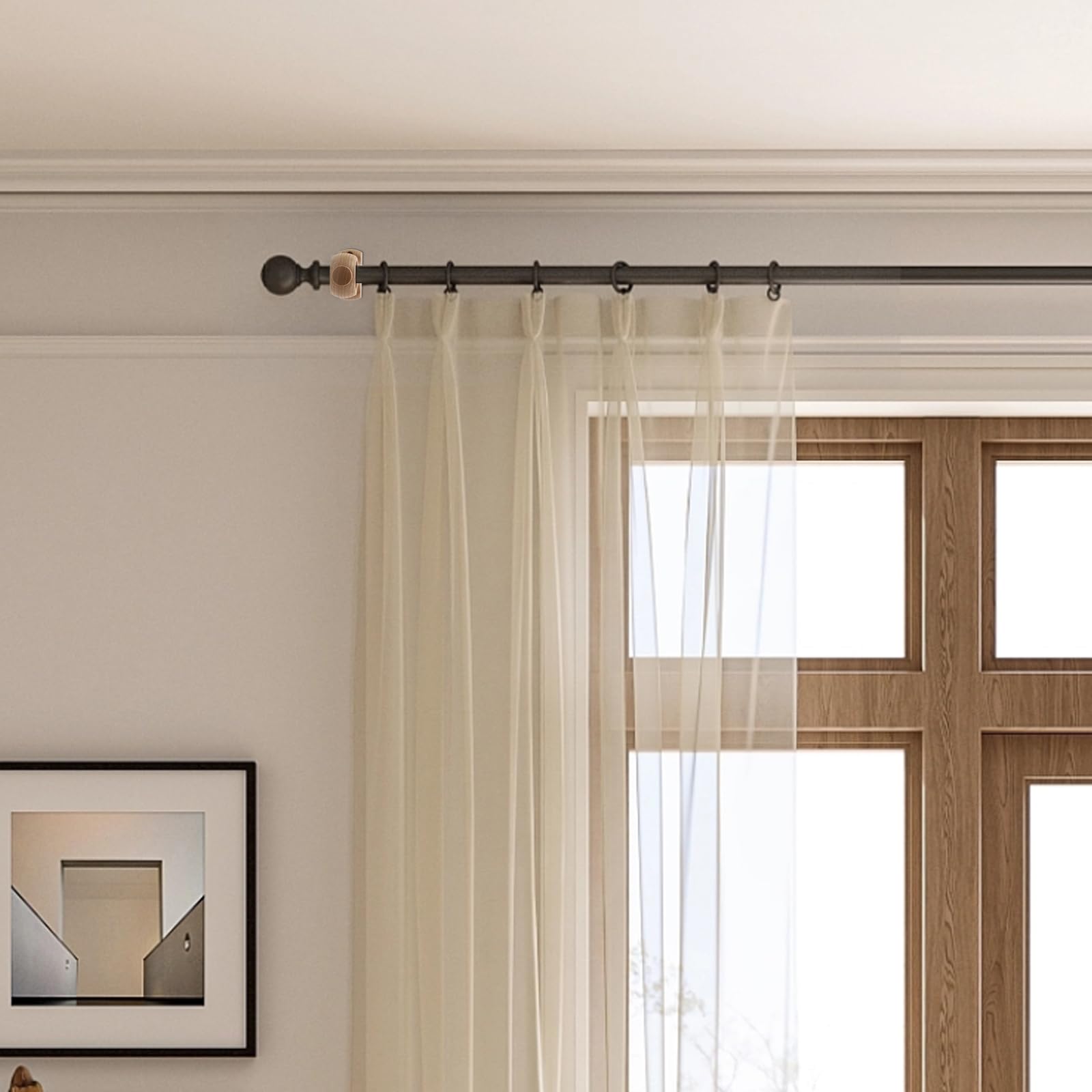 Nicerity 2Pcs Wood Curtain Rod Brackets Curtain Rod Holders (Wood Color)