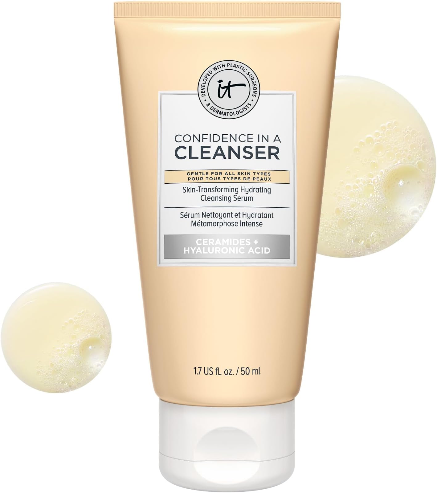 IT Cosmetics Confidence in a Cleanser - Hydrating Face Wash, Serum to Foam, Hyaluronic Acid & Ceramides, Gentle Makeup Remover, Skin Barrier Support, Non-Stripping, Sulfate-Free, For All Skin Types
